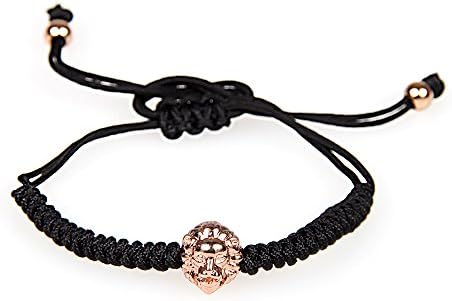Adjustable Black Nylon Rope Braied Stainless Sreel Lion Head Charm Bracelet Rose Gold Plated Color