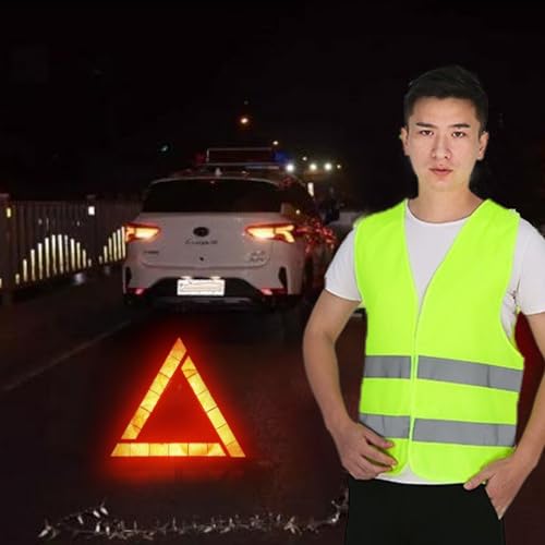 Houkary 3 in1 Yellow Triangle and Vest for Car Foldable Warning Triangle Kit and Yellow Vest High Reflectivity Triangle Car Kit for Cars Complies with European ECE Standards