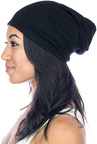 Grace Eleyae Women's [Slap] Satin-Lined Sleep Cap, Slouch Beanie Hat - Black, Large