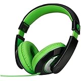 RockPapa Over Ear Stereo Headphones Earphones for Adults Kids Childs, Noise Isolating, Adjustable, Heavy Deep Bass for iPhone iPod iPad Macbook Surface MP3 DVD SmartPhones Laptop (Black/Green)