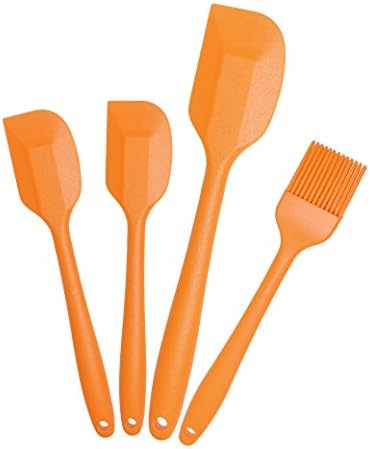 KYODIMA Anti Bacteria Silicone Spatula - 450ºF Heat Resistant Spatula Non Stick Rubber and Pastry Brush. Set - 4 Orange
