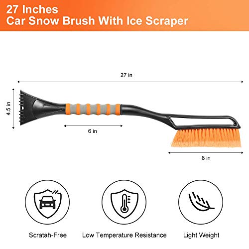 SEEKONE Car Snow Brush and Ice Scraper, 2 in 1 Detachable Winter Snow Ice Shovel Removal Tool with Ergonomic Foam Grip for Car Truck SUV (27in)