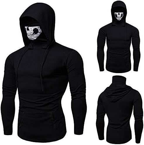 Men Novelty Hoodie Long Sleeve Hooded Sweatshirts Fashion Skull Printed High Neck Tops \n