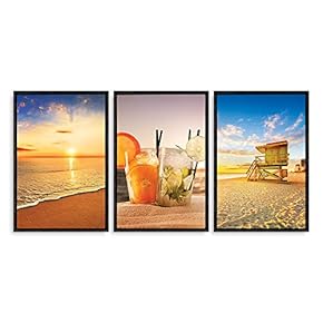 Framed Canvas Wall Art - Romantic Beach - Canvas Prints Home Artwork Decoration for Living Room,Bedroom - 16"x24"x3 Panels