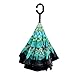 Amersin Double Layer Inverted Umbrella Cars Reverse Open Folding Umbrellas, Windproof UV Protection Large Self Stand Upside Down Straight Umbrella Golf Women Men C-Shaped (pecock)