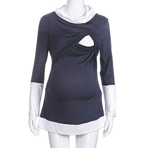 Londony ♥‿♥ Clearance Clothing 815,Women Colorblock Maternity Nursing Wrap Top Long Sleeve Double Layer Cap Blouse
