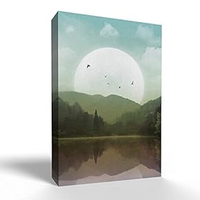 Canvas Wall Art - Ink Paiting Super Moon for Bedroom - Modern Home Art Stretched and Framed Ready to Hang - 12x18 inches