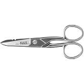Klein Tools 2100-7 Electrician Scissors, Made in USA, Nickel-Plated Scissors with Stripping Notches, Made in USA, 5.25-Inch Snips for Datacom, Telecom, Electrical and Heavy-Duty Use