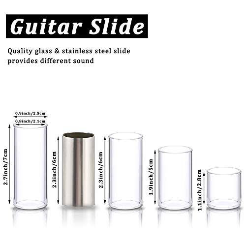 Guitar Slides Set Glass Slide Stainless Steel Slide 8 Pcs Thumb Finger Picks 10 Pcs Guitar Picks 12 Pcs Finger Protectors with Box Gift for Guitar Bass Ukulele Banjo Player (Model: B)