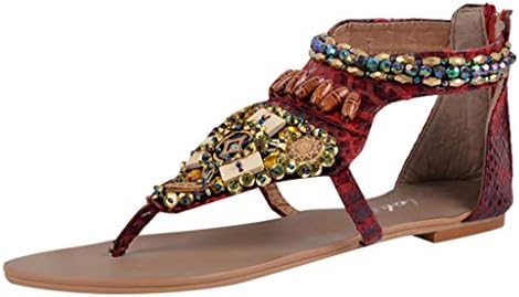 Bellelove Women's Sandals,Fashion Bohemia String Bead Flats Sandals Fashion Ethnic Style Back Zipper Flip Flops Open Toe Rome Sandals
