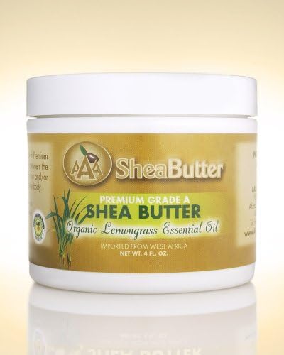 100% Unrefined Certified Grade A Shea Butter with a Hint of Organic Lemongrass Essential Oil 4 oz. By AAA Shea Butter