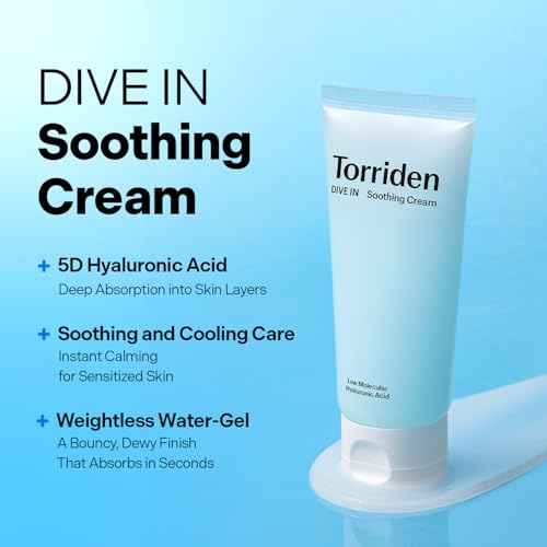 Torriden DIVE IN Hyaluronic Acid Soothing Cream Tube Type 100ml (3.38 fl. oz) | Revitalizing Facial Moisturizer for Sensitive and Dry Skin | Hyaluronic Acid, Panthenol, Allantoin