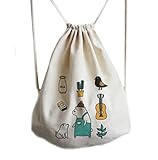 Unisex Canvas Drawstring Backpack Cartoon Printed Softback Shopping Bags
