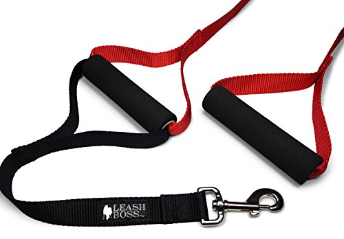 Leashboss Original - Heavy Duty Two Handle Dog Leash for Large Dogs - No Pull Double Handle Training Lead for Walking Big Dogs (Basic Red)