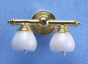 Dollhouse BRASS DOUBLE WALL LAMP W/WHITE SHADE 12V