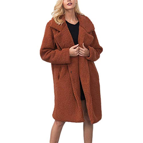 Woman Woolen Coat Ladies Winter Warm Plush Faux Fur Suit Collar Long Coat Thick Fur Casual,Yellow,XL