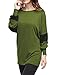 Allegra K Women's Contrast Color Round Neck Draped Long Sleeve Batwing Dolman Tunic Tops Medium Green
