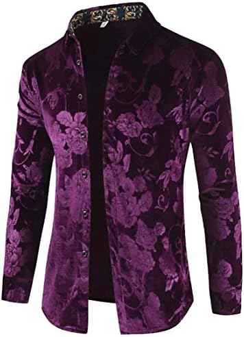 Inovatality Mens Long Sleeve Regular Fit Printed Dress Velvet Button Down Shirt Top