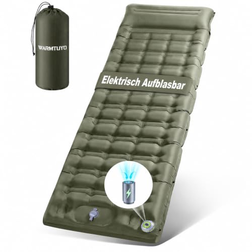 WARMTUYO Isomatte, Luftmatratze Camping mit Elektrisch Pumpe, 12CM Dicke Matratze Outdoor Aufblasbar, Schlafmatte Ultraleicht, Fuer Zelt, Strand, Reis