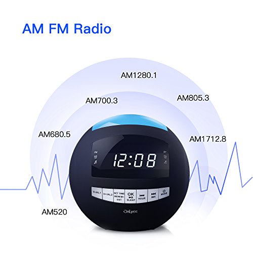 Alarm Clock Radio, Bluetooth Clock, AM FM Radio,USB Chargers, AUX-in, 7 Colored Night Light, Slider Dimmer, Dual Alarms, Sleep Timer, Big Snooze for Bedrooms, Desk, Heavy Sleepers, Kids