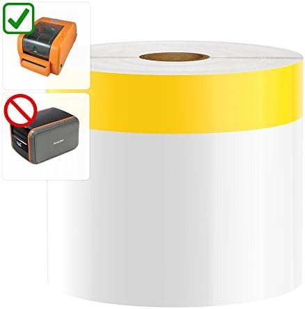 DuraLabel PRO Compatible Premium Vinyl Tape, White w/ 1" Yellow Stripe, 4" x 140'
