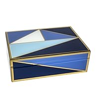 Sagebrook Home 12333-01 Glass & Wood Box W/Geometric Design, Blue MDF/Glass, 9.5 x 7 x 3.25 Inches,