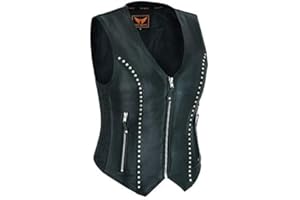 LUXHIDE Women Cow Hide Motorcycle Classic Bicker Leather Vest with Gun Pocket