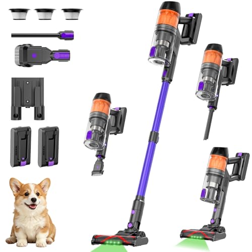 COTIAR Cordless Vacuum Cleaner, 120Mins Runtime with 2 Batteries, 500W 40KPa Vacuum Cleaners for Home, Green Light Anti-Tangle Brush & Wall Mount Charging, Lightweight for Pet Hair Carpet Hard Floors