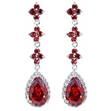 Yazilind Chandelier Silver Plated Flower Teardrop Cubic Zirconia CZ Flawless Long Dangle Earrings