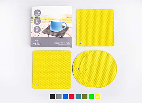 Potholders and Silicone Trivet Mats. Our 7 in 1 Multi-Purpose Kitchen Tool is Heat Resistant to 440Â°F, Non-slip,durable, flexible easy to wash and dry. 4 Pot Holders By Q's INN.