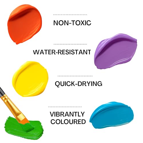 KINSPORY Acrylic Paints 12 x 60 ml, Acrylic Paint – Waterproof, Non-Toxic – for Canvas, Wood, Glass, Stone – Ideal for Artists, Beginners and Children