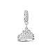 TINYSAND Princess 925 Sterling Silver Princess Crown Charm Pendant with Clear CZ Stones, Dangling Bead for Charms Bracelet