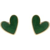 Green Heart Stud Earrings for Women Simple Heart Love Stud Earrings