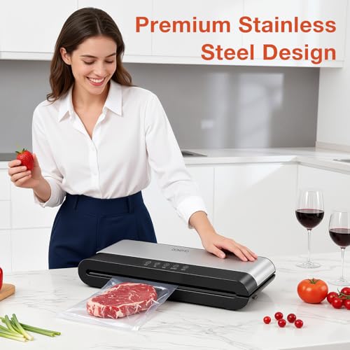 DOMIVIO 85KPA Vacuum Sealer, 7-in-1 Automatic Food Vacuum Sealer Machine, Dry/Moist Modes, 30cm Seal Length, Stainless Steel with 20 Pre-cut Bags, External Vacuum Hose, Digital Display
