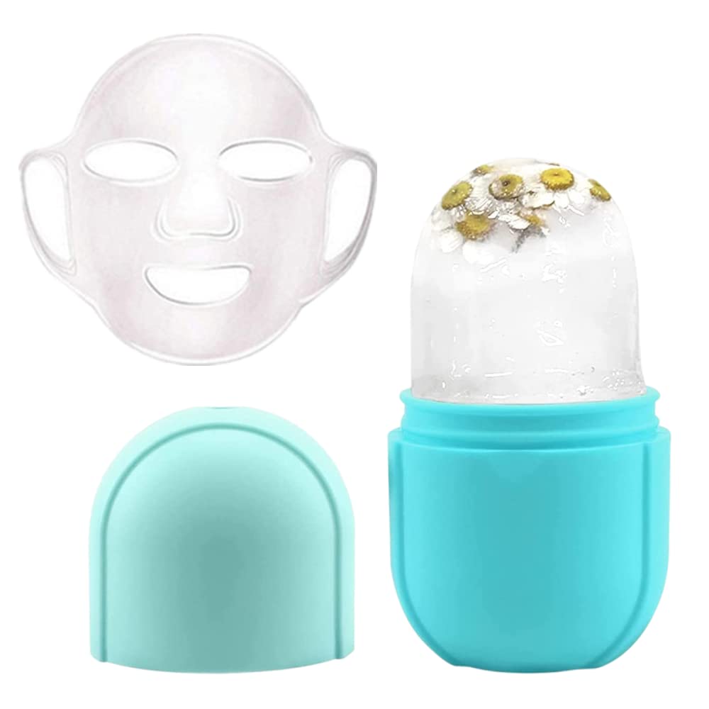 2 Pcs Facial Beauty Ice Roller Skin Care Tools Facial Ice Roller for Eye Puffiness Tightening & Soothing Skin Shrink Pores Ice Roller Facial Massager+Reusable Silicone Mask Cove