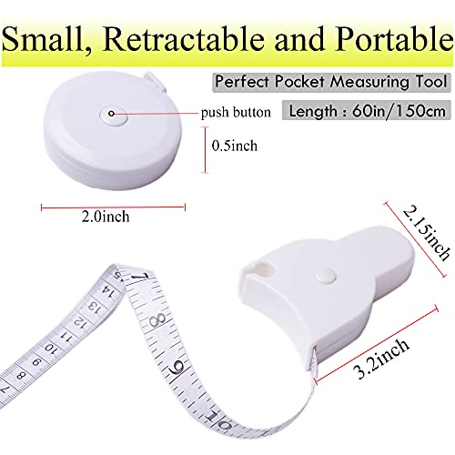 TACVEL 4 Pack Tape Measure Set, Soft Tape, White Retractable Double Scales Rulers, Waist Body Tape, for Fabric Sewing Tailor Cloth Home Craft Measurements Body Measure