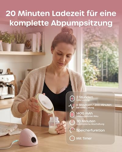 Nuliie JoyFlow Pro Portable Hands Free Breast Pump with Night Light & BPA-Free PPSU Collector, Electric Breast Pump with 4 Modes & 12 Levels, 24mm Nipple, 17/19/21mm Inserts, Pink (Pack of 2)