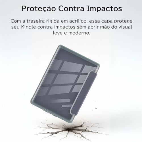 Capa Para Kindle Paperwhite 12ª Geração 7” (SA569P e SA568B) e Kindle Colorsoft (SA58CB e SA59CP) Auto Hibernação – Fechamento Magnético – Traseira Transparente (Preto)