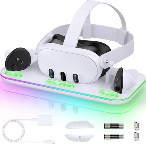 Kawaye Fast Charging Dock for Meta Quest 3S/Quest 3 Accessories VR Headset Vertical Charging Station with RGB, Magnetic Charger Mode for with 2 Rechargeable Batteries, 20W Adapter,for Atari 2600 Games