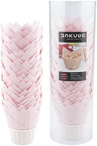 Bakuwe Standard Tulip Muffin Cupcake Liners Paper Baking Cups,100-Count (Pink)