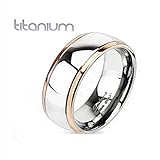Solid Titanium Dome Wedding Band with Rose Gold IP Edged Comfort Fit Band, Ring Width of 8MM