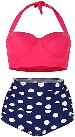 Sexy Panyan Womens Plus Size High Waist Two Pieces Polka Dot Halter Getaway Tankini Swimwear LB16745 XL