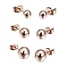 Paialco Women's Rose Gold Plated Simple Cute Ball Stud Earrings, 4mm / 6mm / 8mm Set