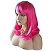 RightOn Shoulder Length Wavy Synthetic Wigs with Bangs Wig Cap Included (Hot Pink)