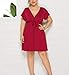 FUHUANDA Women's Plus Size Dresses Summer Sexy Deep V-Neck Short Sleeve Casual Swing Drawstring Waist Midi Dress (XXXL, Red)