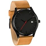 Dressin Men's Analog Quartz Watches,Classic Popular Low-Key Minimalist connotation Leather Watch,Sport and Business With Simple Design Wrist Watch (Black-2)