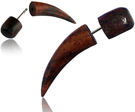 Earth Accessories Fake Gauge Taper Earrings with Organic Wood and Surgical Steel - Sold as a Pair