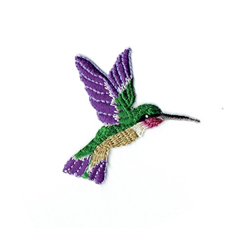 Large Dark Purple Hummingbird Facing Right Iron on Embroidered Applique Patch