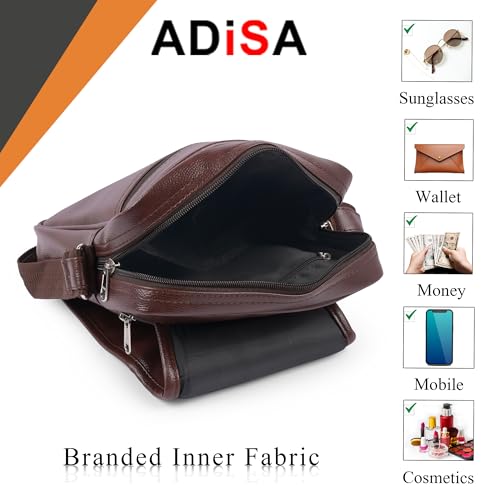 ADISA Faux Leather Unisex Cross Body Travel Office Messenger Sling Bag (MS9015-BRO) 3