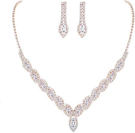YSOUL Sparkling CZ Rhinestone Necklace Earrings Jewelry Set for Bridal Bridesmaid Wedding Evening Party Prom